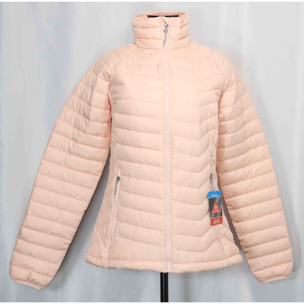 NEW Columbia OmniHeat Pink Powder Lite Puffer Jacket Womens Size Med   Tiny Spot